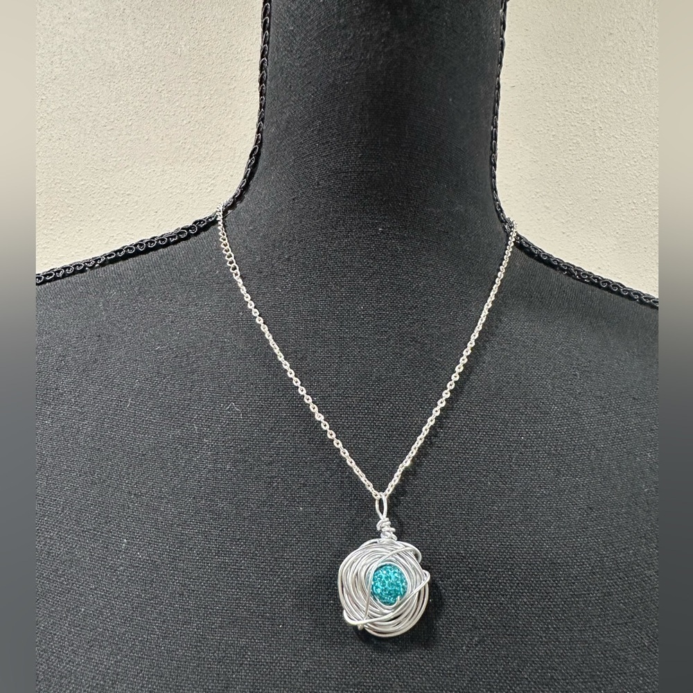 Elegant Silver Necklace with Turquoise Pendant “Birds Nest” 🪺